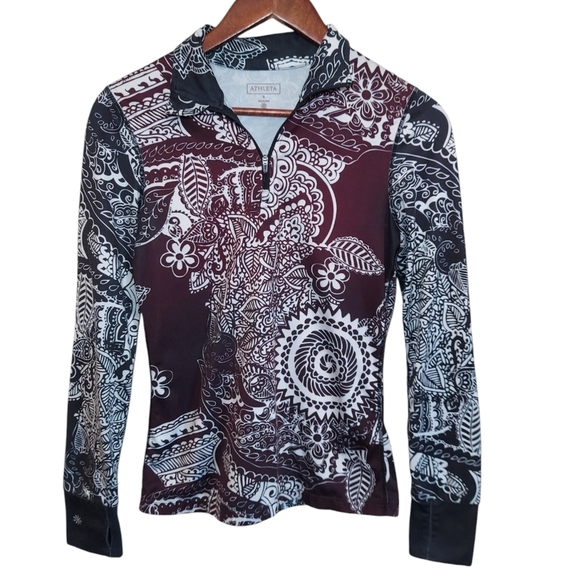 Athleta Paisley Quarter Zip Workout Top - Picture 1 of 5